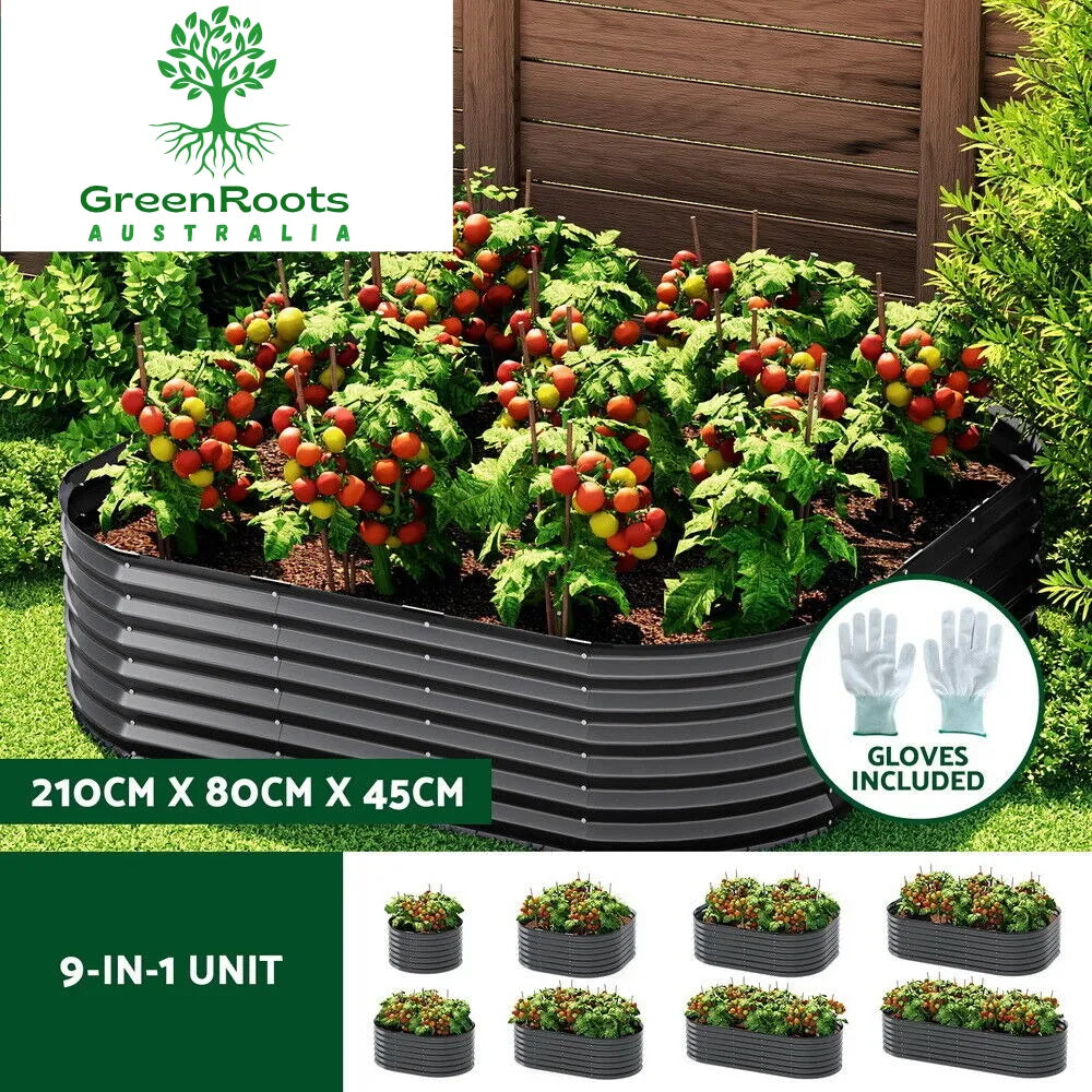 9 in 1 Galvanised Steel Raised Garden Bed (210x80x45cm)
