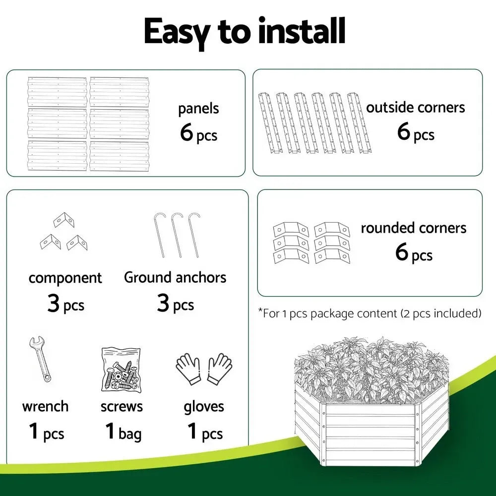 2 x Galvanised Steel Raised Garden Beds (130x130x46cm)