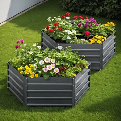 2 x Galvanised Steel Raised Garden Beds (130x130x46cm)
