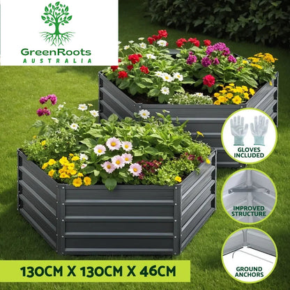 2 x Galvanised Steel Raised Garden Beds (130x130x46cm)
