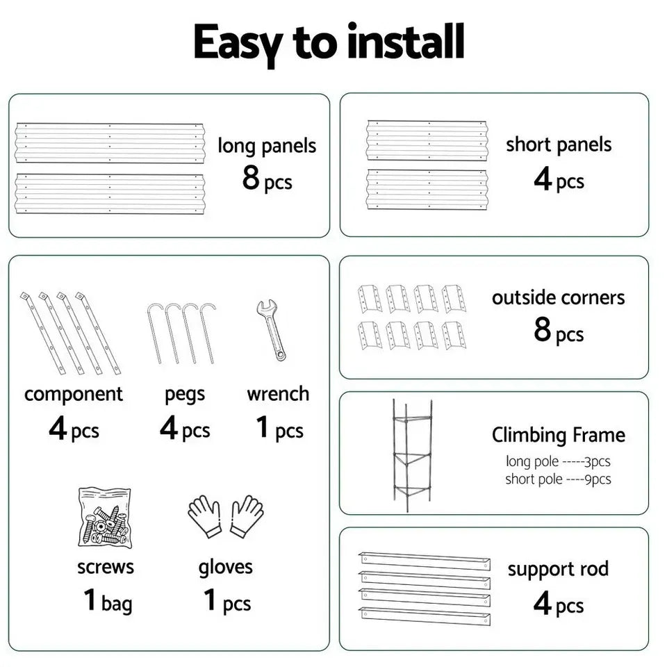 2 in 1 Galvanised Steel Raised Garden Bed (420x90x30cm)