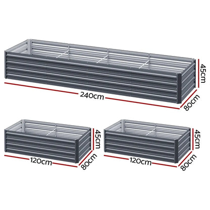 2 in 1 Rectangular Galvanised Steel Raised Garden Bed (240/320x80x45cm)