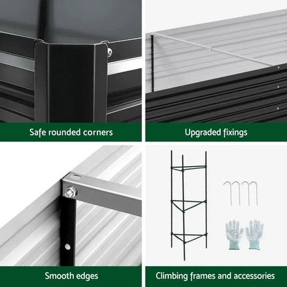 2 in 1 Galvanised Steel Raised Garden Bed (420x90x30cm)