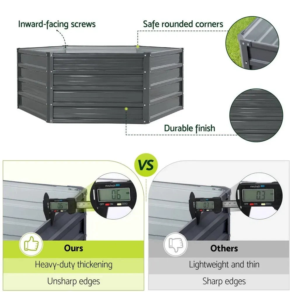 2x Galvanised Steel Raised Garden Beds (130x130x46cm)