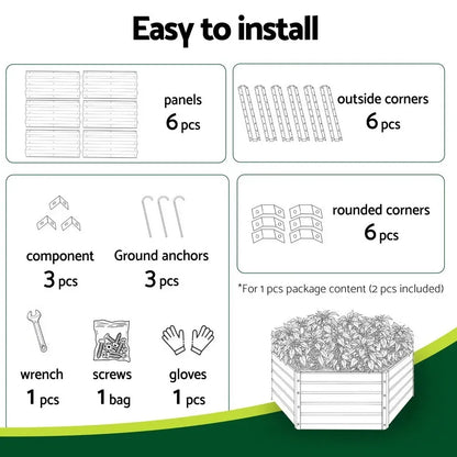 2x Galvanised Steel Raised Garden Beds (130x130x46cm)
